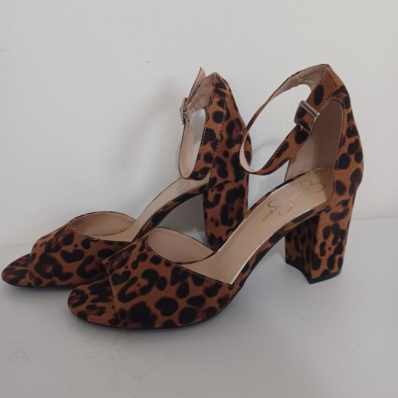 Jessica Simpson Platform Womens Heels Animal Fur Peep toe Ankle Strap Size 12 - Picture 4 of 7